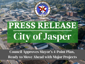 Press Release graphic titled Council Approves Mayor’s 4-Point Plan, Ready to Move Ahead with Major Projects