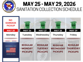 Memorial Day Week Sanitation pickup schedule
