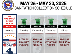 Memorial Day Week Sanitation pickup schedule