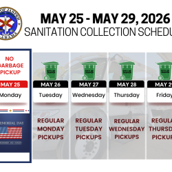 Memorial Day Sanitation pickup schedule for the week graphic