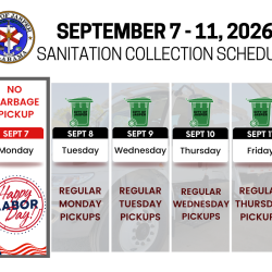 Labor Day Holiday Week pickup schedule graphic. No pickup Monday. 