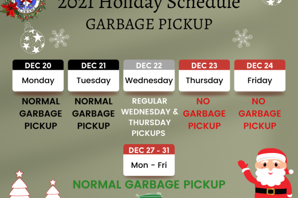 Garbage Christmas Week & New Years Week Schedule
