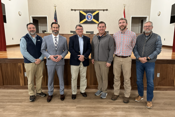 Pictured from left to right: Brent McCarver, City Planner for Jasper; Mayor Josh Gates; Wallace McAdory, ALDOT West Central Region Engineer; Senator Matt Woods, District 5; Nick Taylor, ALDOT Local Transportation Engineer; and Stefan Graeber, Site and Civil Design Director with Sain Associates