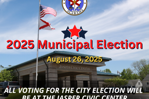 Municipal Election votes will be at the Jasper Civic Center on August 26