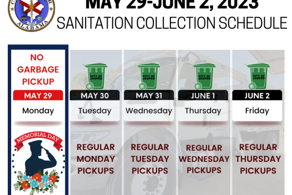 Memorial Day sanitation schedule 2023