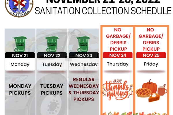 Week of Thanksgiving 2022 Sanitation Schedule