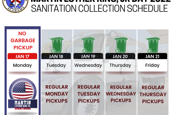 Martin Luther King Jr. Day sanitation schedule for week