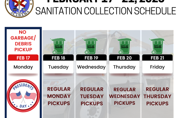 Presidents Day 25 sanitation schedule