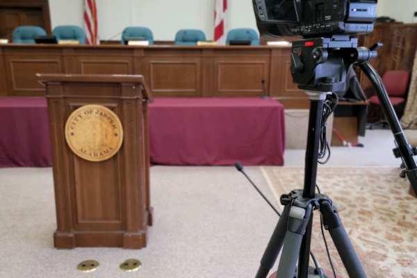 podium with camera