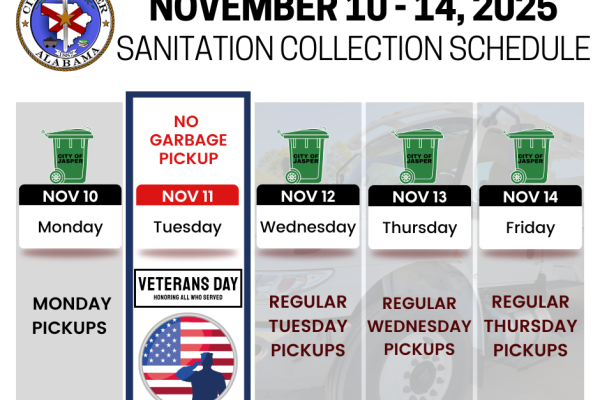Veterans Day Week Pickup Schedule: Reg Monday, No Pickup Tuesday, Pickup Delayed One Day Beginning with Tuesday Pickups on Wednesday
