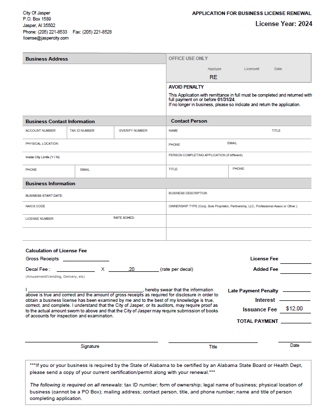 2024 Business License Renewal 