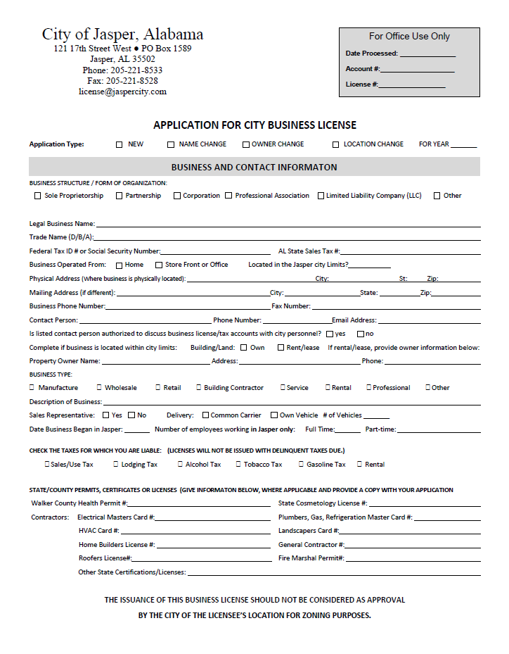 Business License Application Form