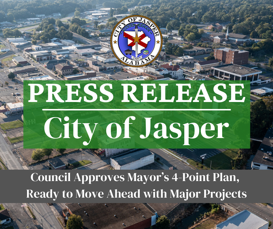 Press Release graphic titled Council Approves Mayor’s 4-Point Plan, Ready to Move Ahead with Major Projects