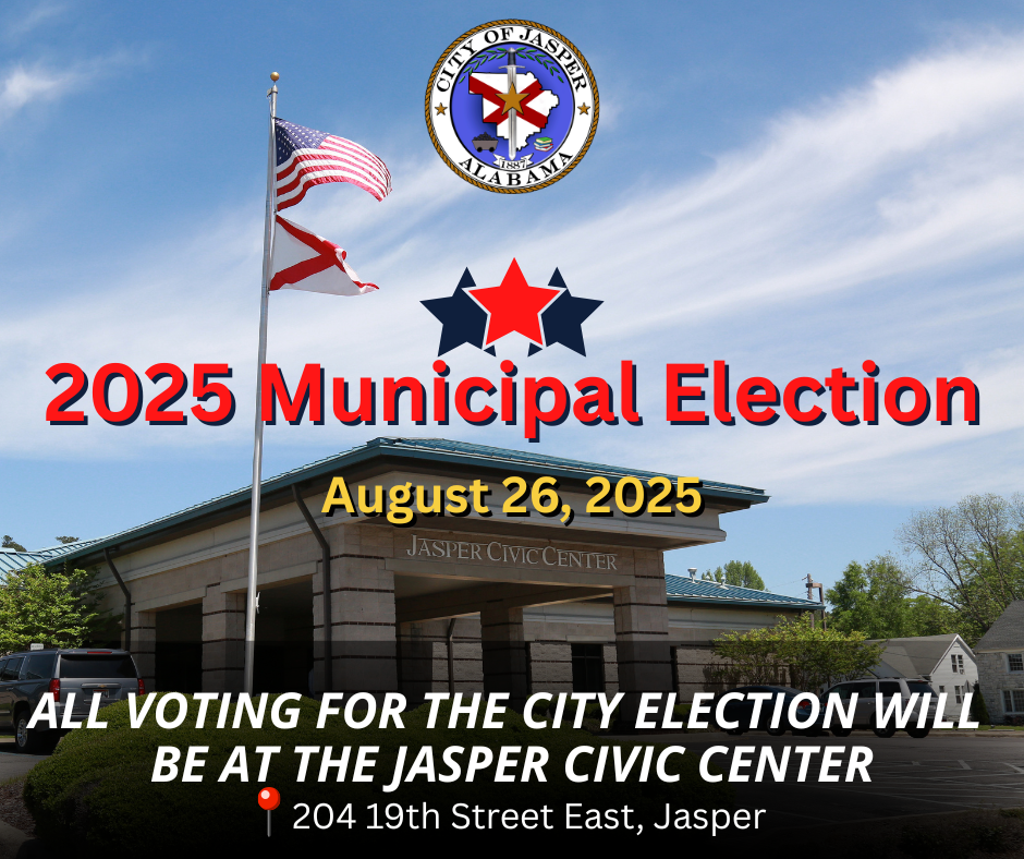 Municipal Election votes will be at the Jasper Civic Center on August 26