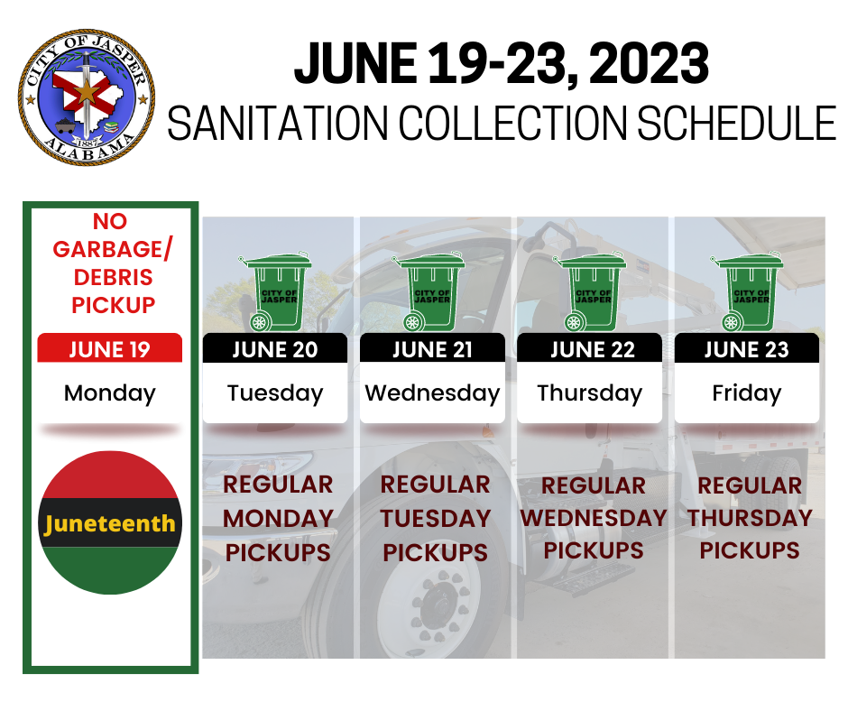 Week Sanitation Pickup City of Jasper, AL
