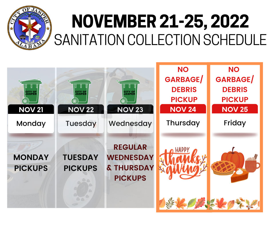 Week of Thanksgiving 2022 Sanitation Schedule