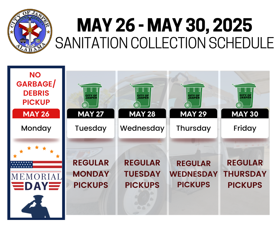 Memorial Day Week Sanitation pickup schedule
