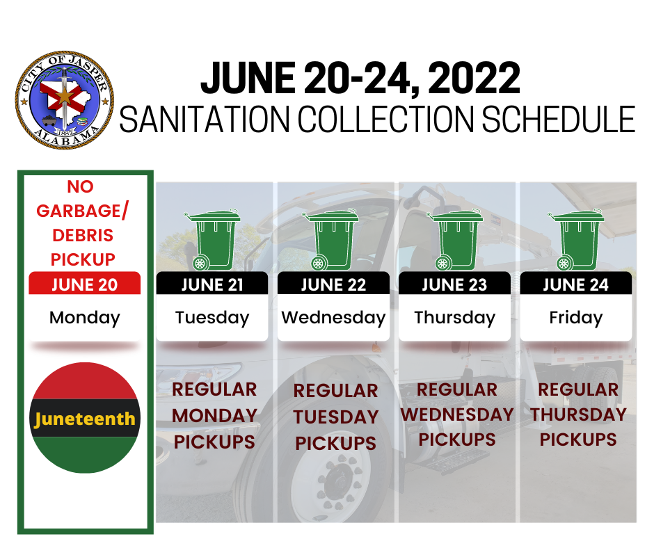 June 20 24 Sanitation Pickup City of Jasper, AL