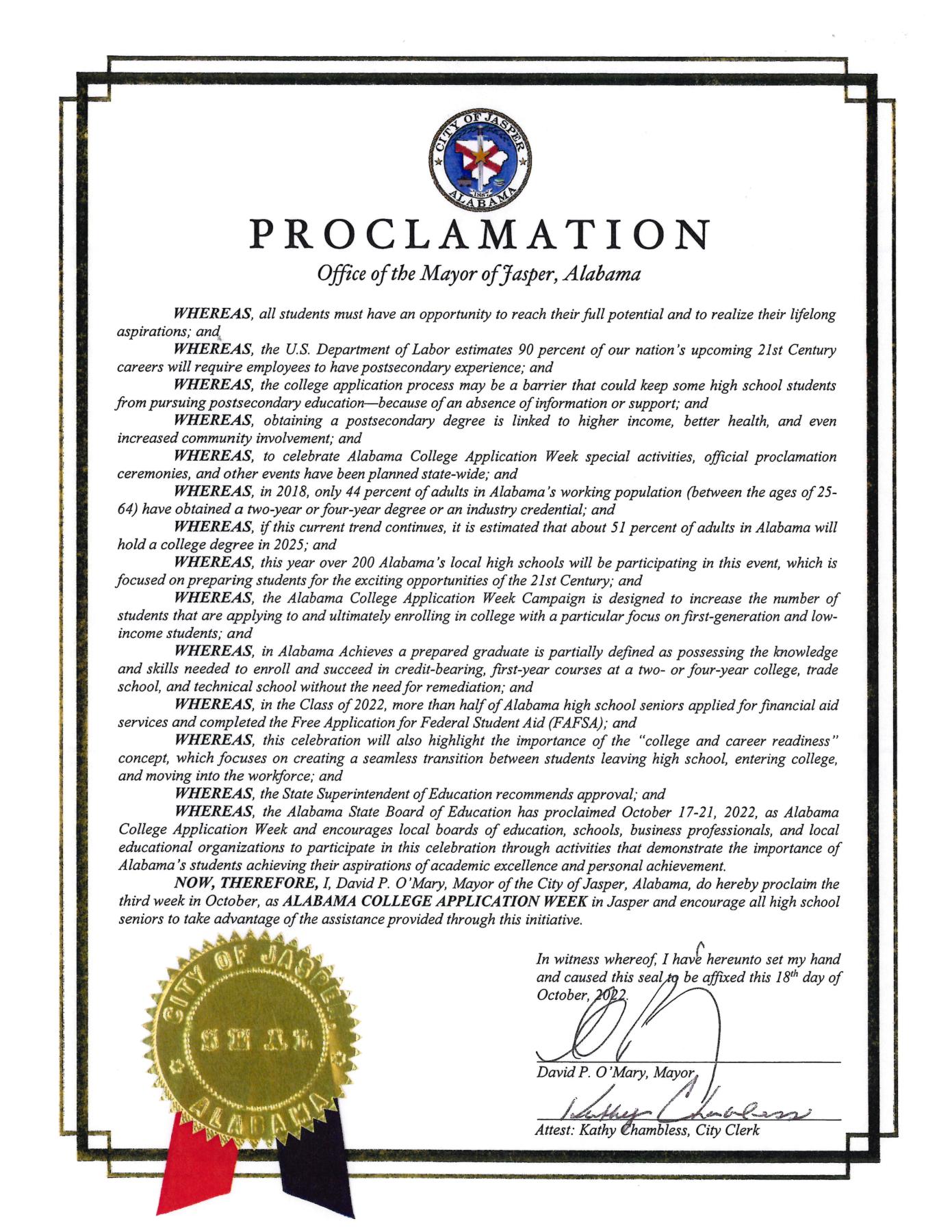 AL College Application Week proclamation
