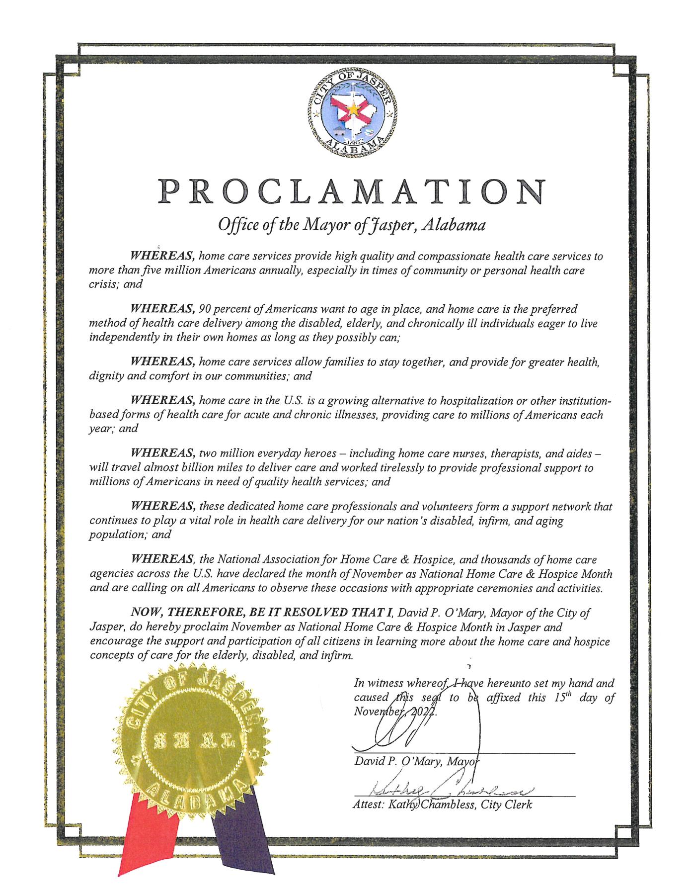 Home Care & Hospice proclamation