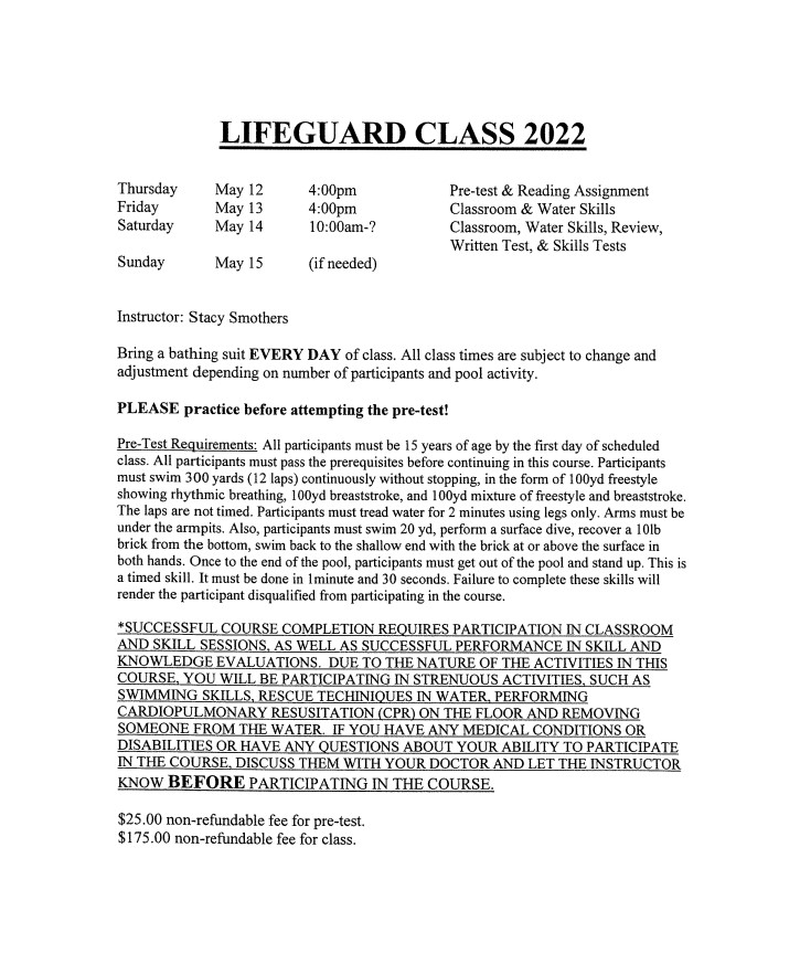 lifeguard class 2022 info